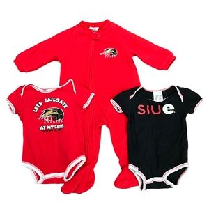 3-Piece SIUE Baby Bundle: 1 Red Fleece Pajamas & 2 Onesies, Size 6-9 Months